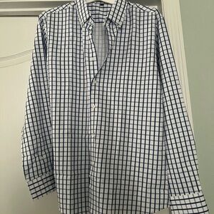 Blue and White Casual Button Down Shirt with Checkered Pattern